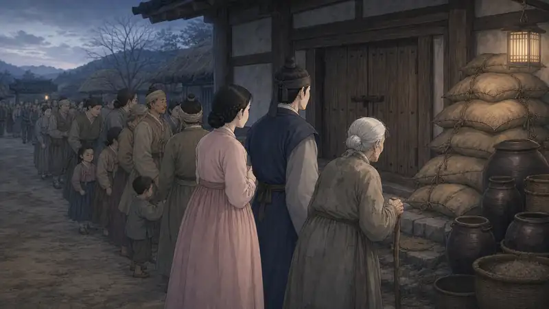 조선 야담 장면 007 - 구휼미를 기다리는 줄