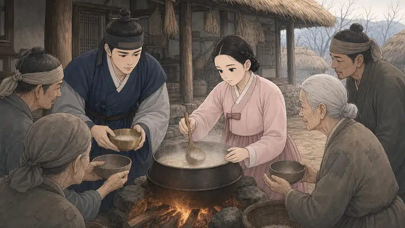 조선 야담 장면 008 - 죽을 끓이는 정월