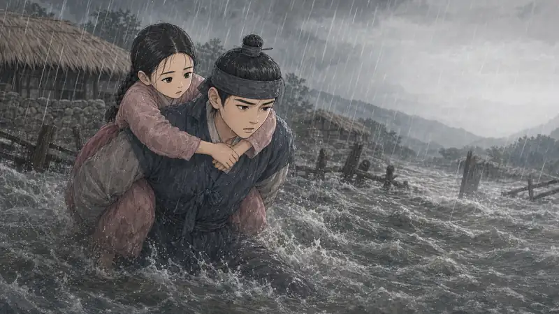 조선 야담 장면 027 - 누이를 업고 건너다