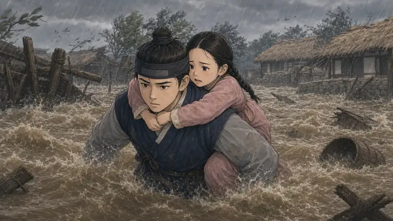 조선 야담 장면 028 - 목을 꼭 안은 아이