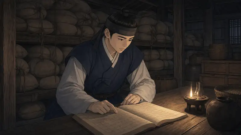 조선 야담 장면 031 - 등잔 아래 배급 장부