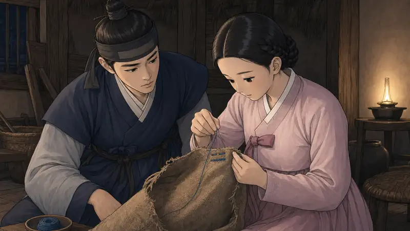 조선 야담 장면 069 - 푸른 삼베실 표식