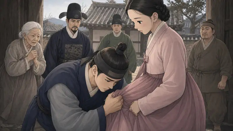 조선 야담 장면 082 - 치맛단을 붙잡은 손