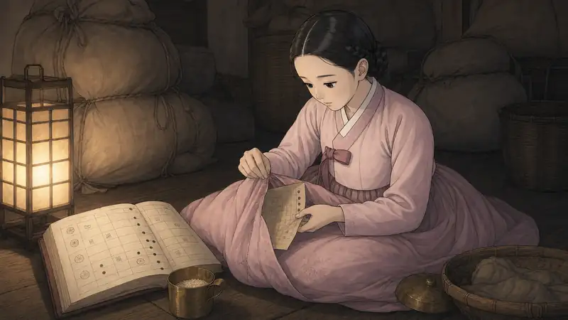 조선 야담 장면 136 - 왼쪽 단의 수레 기록