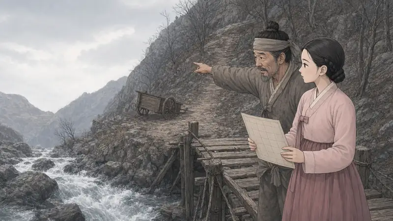 조선 야담 장면 157 - 건널 수 없는 냇물